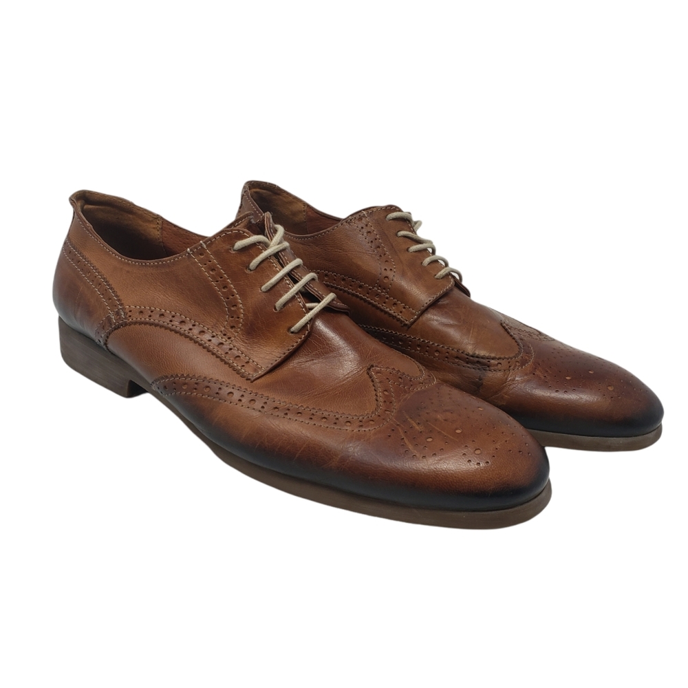 Kenneth Cole Reaction Wing Man Brown Leather Oxford Size 12‎ Lace Up Patina